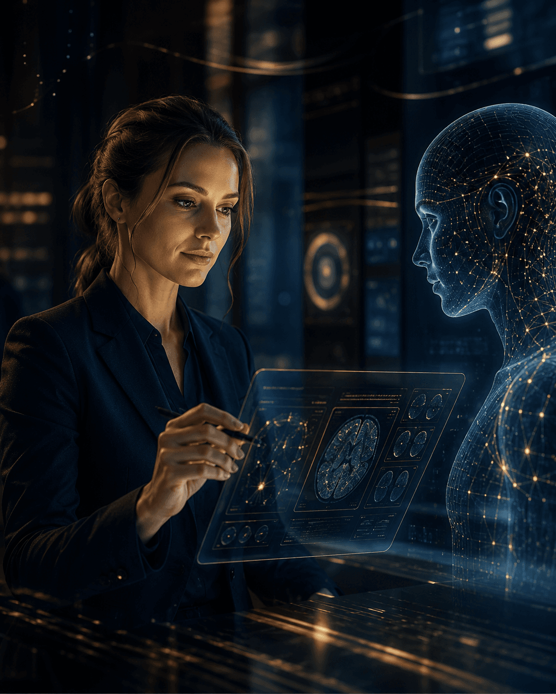 Human professional interacting with an AI-supported medical intelligence interface